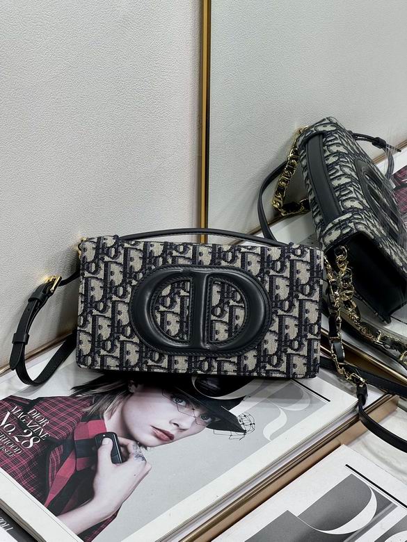 Christian Dior Signature Oblique Jacquard Flap Shoulder Bag in Navy and Beige