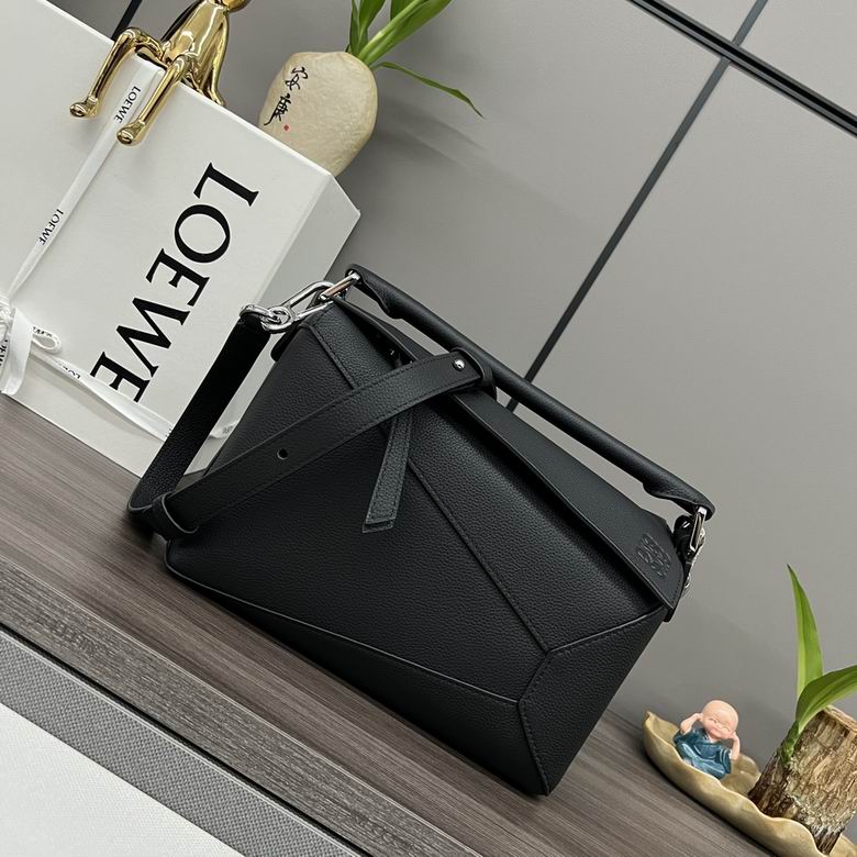 Loewe Puzzle Small Top-Handle Shoulder Bag in Black Grained Calfskin