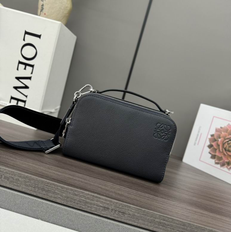 Loewe Camera Bag Crossbody with Top Handle in Black Grained Leather