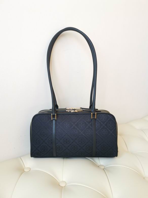 Tory Burch T Monogram Barrel Shoulder Bag in Navy Jacquard with Leather Trim
