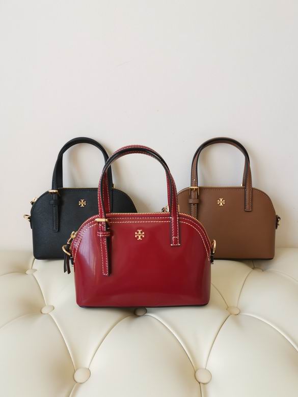 Tory Burch Emerson Mini Dome Satchel Bag in Black, Red and Brown Leather