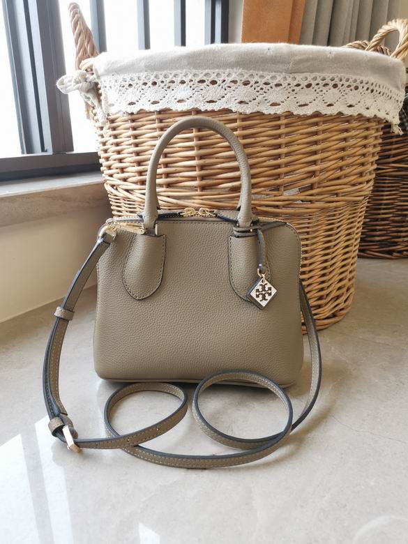 Tory Burch Mini Top-Handle Crossbody Bag in Taupe Pebbled Leather