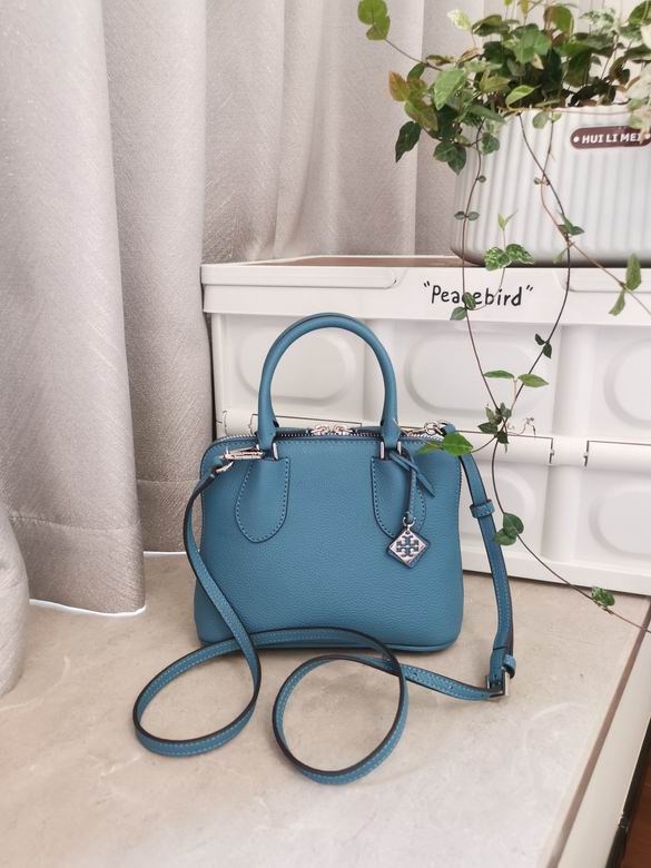 Tory Burch Mini Dome Satchel Top-Handle Bag in Teal Blue Pebbled Leather