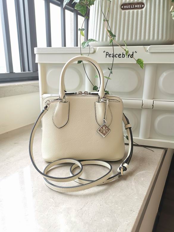 Tory Burch Mini Dome Satchel with Crossbody Strap in Cream Pebbled Leather