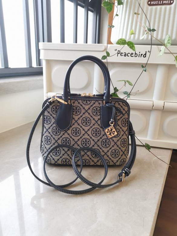 Tory Burch T Monogram Mini Dome Satchel in Navy Jacquard with Leather Trim