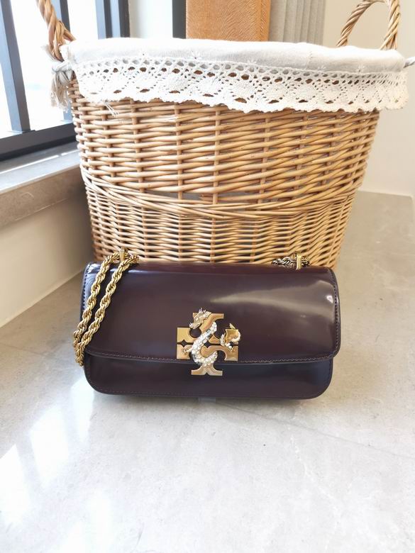 Tory Burch Eleanor Dragon Clasp Chain Shoulder Bag in Burgundy Leather