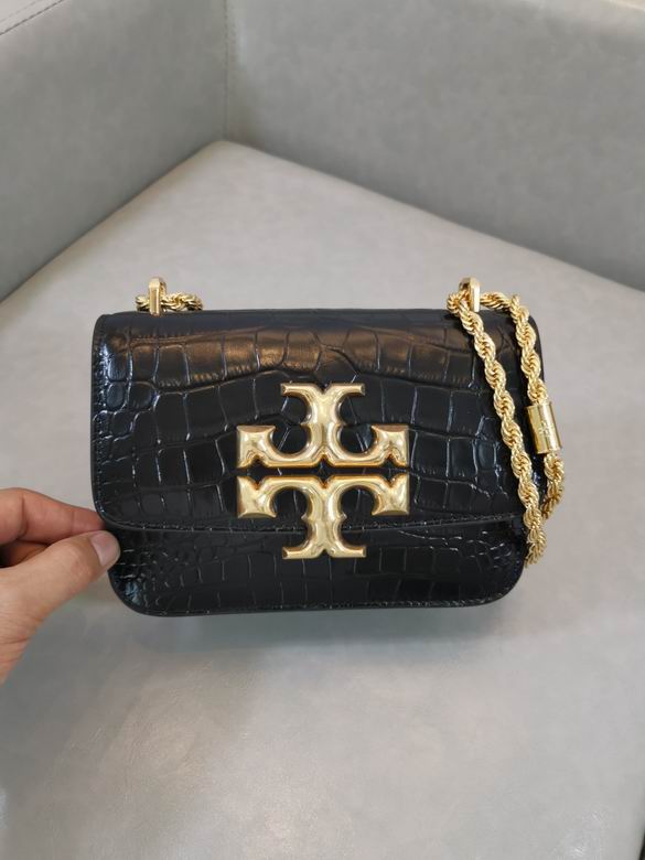 Tory Burch Eleanor Small Shoulder Bag in Black Croc-Embossed Leather