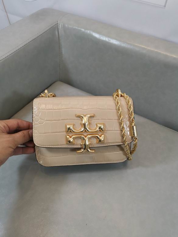 Tory Burch Eleanor Small Shoulder Bag in Beige Croc-Embossed Leather
