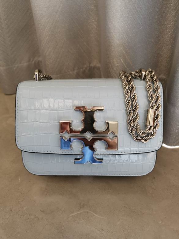 Tory Burch Eleanor Small Convertible Shoulder Bag in Light Blue Croc-Embossed Leather