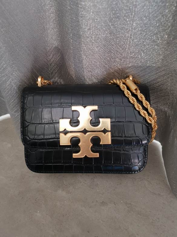 Tory Burch Eleanor Small Shoulder Bag in Black Croc-Embossed Leather