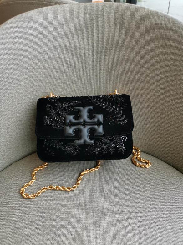 Tory Burch Eleanor Small Shoulder Bag in Black Embellished Velvet