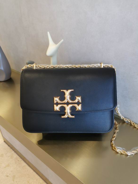 Tory Burch Eleanor Convertible Shoulder Bag in Black Leather with Gold Logo