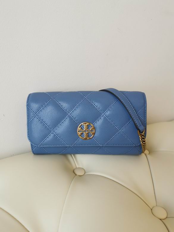 Tory Burch Willa Quilted Chain Wallet Crossbody Bag in Blue Leather