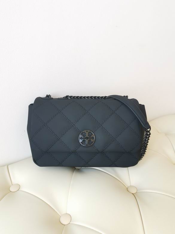 Tory Burch Willa Small Quilted Shoulder Bag in Black with Matte Chain Strap