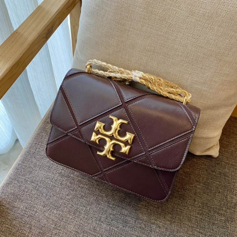 Tory Burch Eleanor Diamond-Patchwork Shoulder Bag in Burgundy Leather