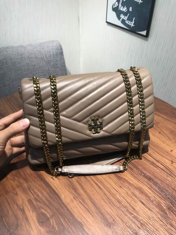 Tory Burch Kira Chevron Convertible Shoulder Bag in Taupe Quilted Leather