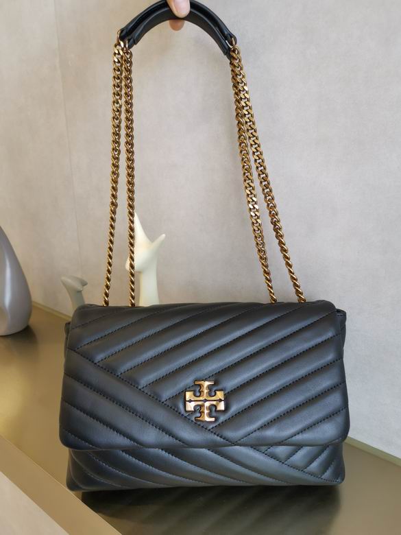 Tory Burch Kira Chevron Convertible Shoulder Bag in Black Quilted Leather