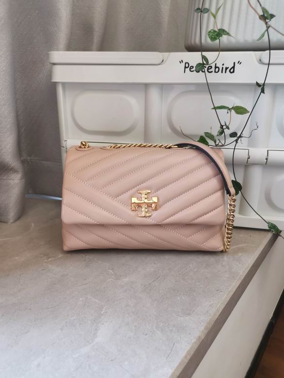 Tory Burch Kira Chevron Small Convertible Shoulder Bag in Blush Pink Leather