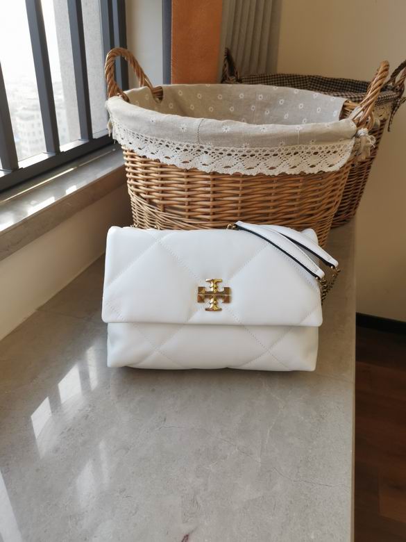 Tory Burch Kira Diamond Quilt Flap Shoulder Bag in White Leather