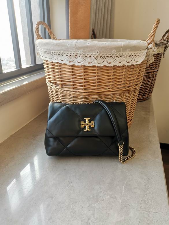 Tory Burch Kira Diamond Quilted Small Shoulder Bag in Black Leather