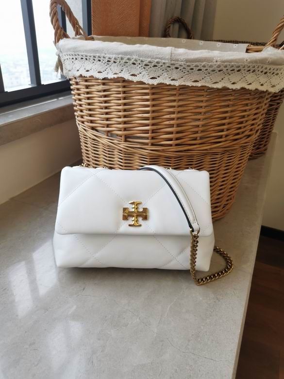 Tory Burch Kira Small Diamond-Quilted Shoulder Bag in White Leather
