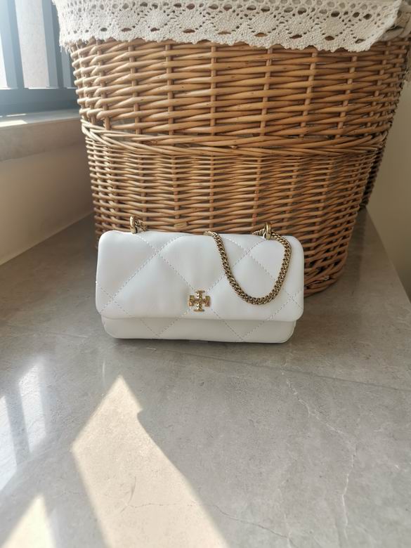 Tory Burch Kira Mini Chain Shoulder Bag in White Quilted Leather