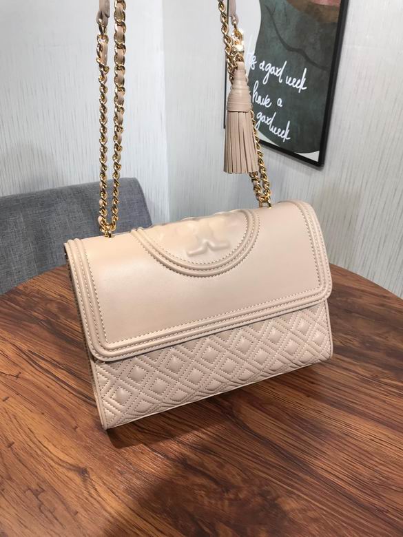 Tory Burch Fleming Convertible Shoulder Bag in Beige Quilted Leather