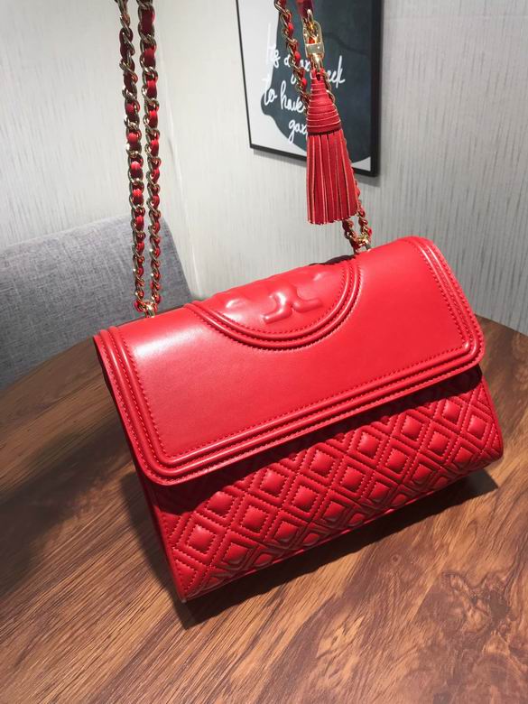 Tory Burch Fleming Convertible Shoulder Bag in Red Quilted Leather