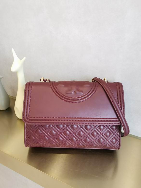 Tory Burch Fleming Medium Convertible Shoulder Bag in Burgundy Quilted Leather