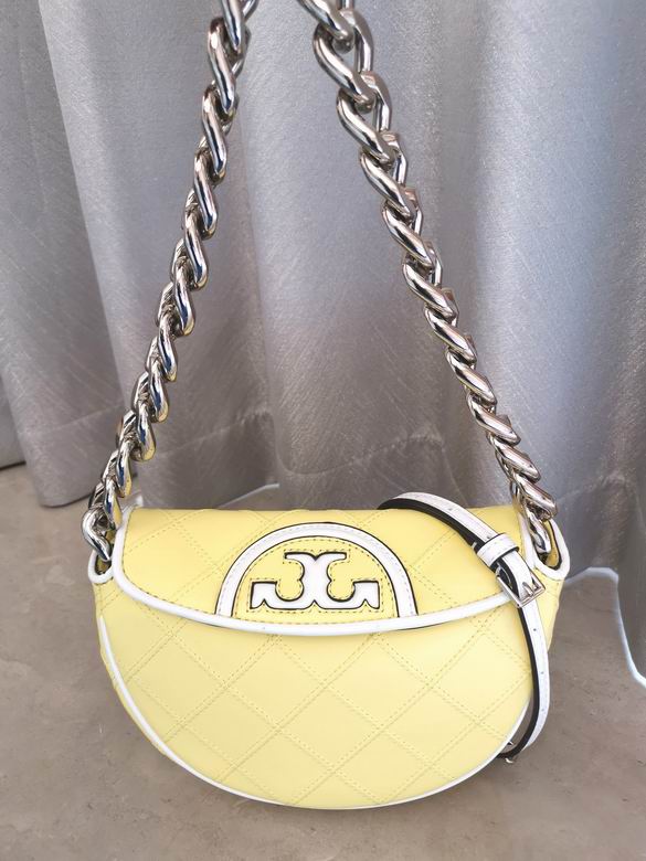 Tory Burch Fleming Soft Mini Half-Moon Shoulder Bag in Yellow Quilted Leather