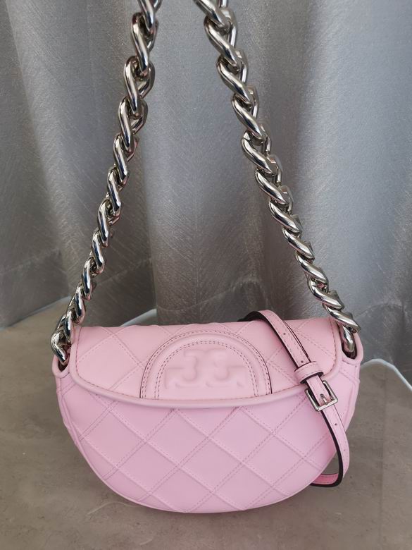 Tory Burch Fleming Soft Mini Crescent Shoulder Bag in Pink Quilted Leather