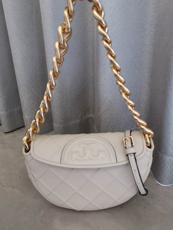 Tory Burch Fleming Soft Mini Crescent Shoulder Bag in Cream Quilted Leather