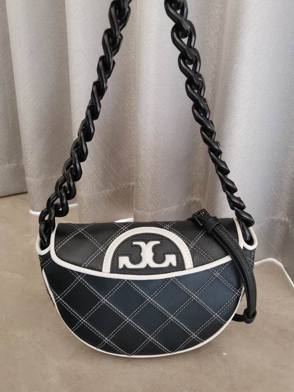 Tory Burch Fleming Soft Mini Half-Moon Shoulder Bag in Black Quilted Leather