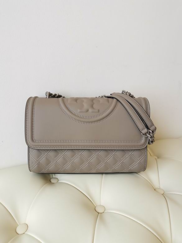Tory Burch Fleming Convertible Shoulder Bag in Greige Leather
