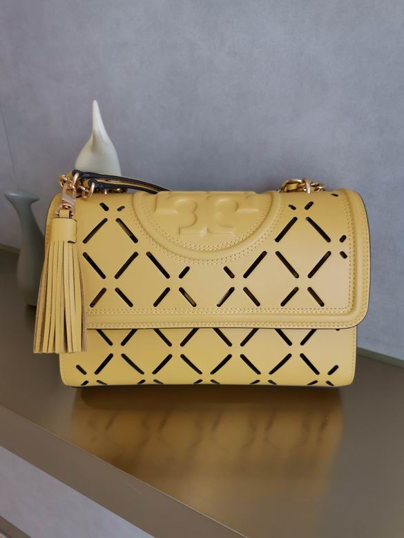 Tory Burch Fleming Perforated Convertible Shoulder Bag in Mustard Yellow