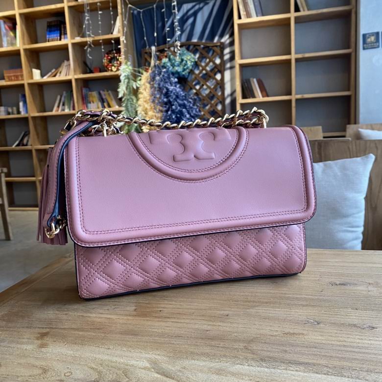 Tory Burch Fleming Convertible Shoulder Bag in Dusty Rose Quilted Leather