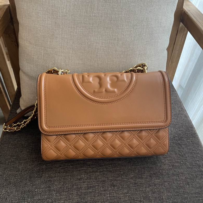 Tory Burch Fleming Convertible Shoulder Bag in Tan Quilted Leather
