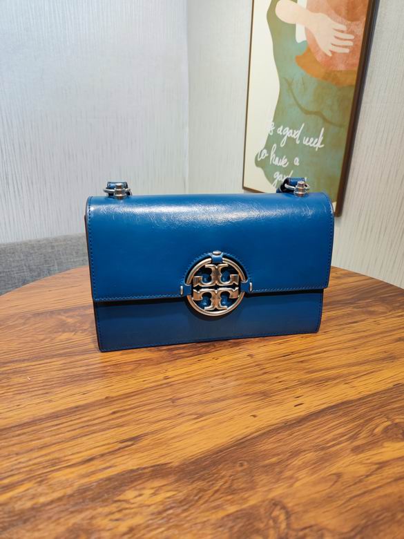 Tory Burch Miller Flap Shoulder Bag in Blue Leather with Silver Logo