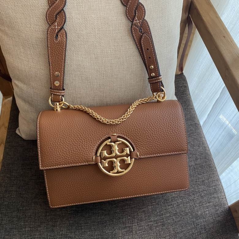 Tory Burch Miller Shoulder Bag in Tan Pebbled Leather with Braided Strap