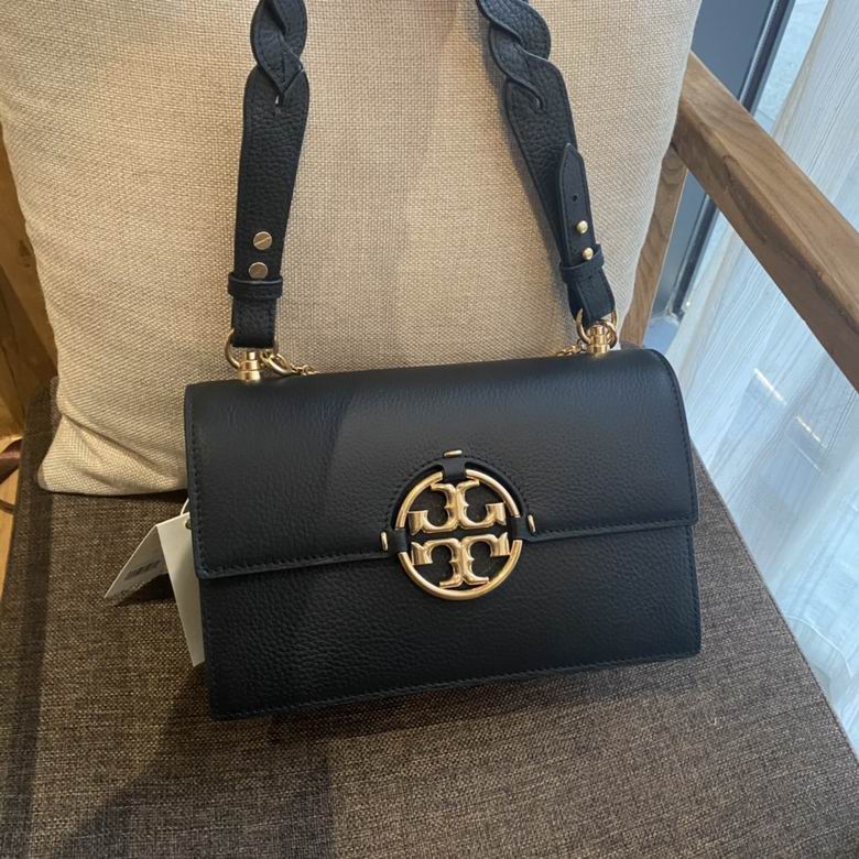 Tory Burch Miller Flap Shoulder Bag in Black Pebbled Leather