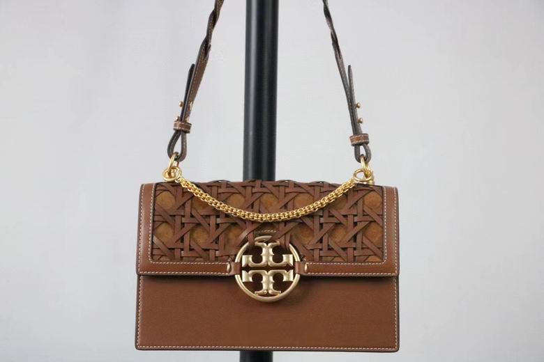 Tory Burch Miller Woven Cane Flap Shoulder Bag in Brown Leather