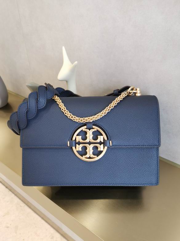 Tory Burch Miller Shoulder Bag in Navy Pebbled Leather with Braided Strap