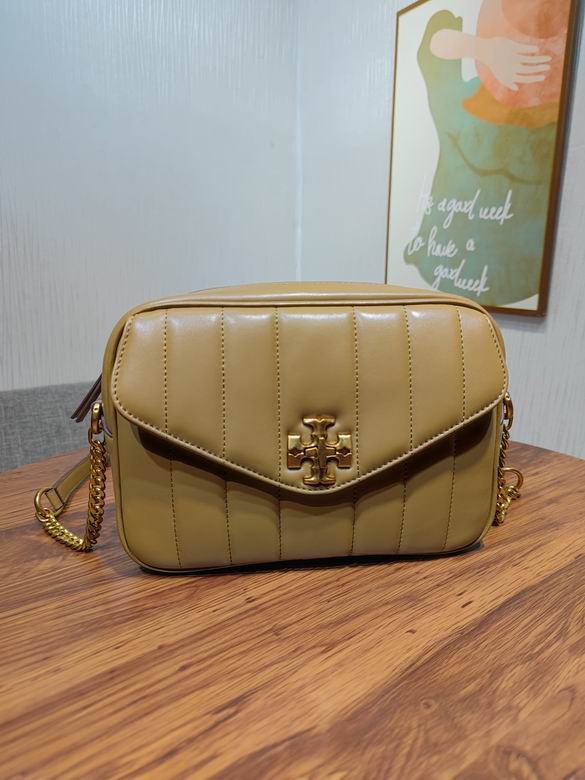 Tory Burch Kira Chevron Camera Bag in Tan Quilted Leather with Chain Strap