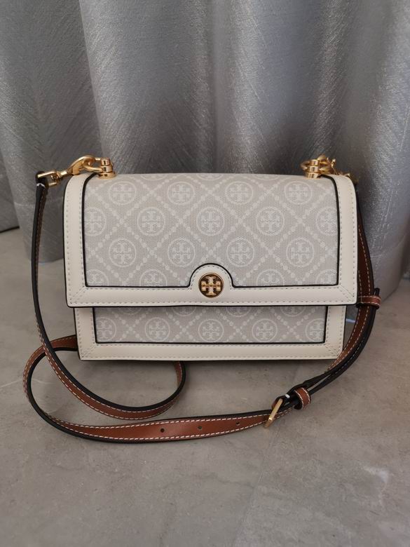 Tory Burch T Monogram Flap Shoulder Bag in Ivory Jacquard with Leather Trim