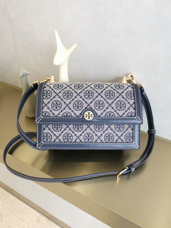 Tory Burch T Monogram Jacquard Flap Shoulder Bag in Navy