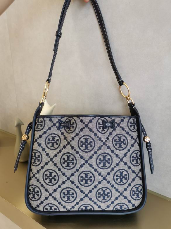 Tory Burch T Monogram Jacquard Shoulder Bag in Navy and Beige