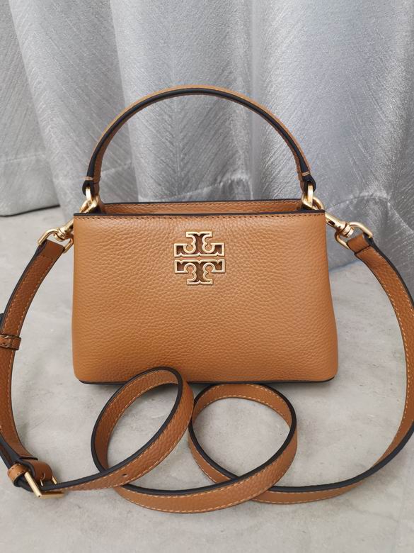 Tory Burch Britten Mini Top-Handle Bag in Tan Pebbled Leather
