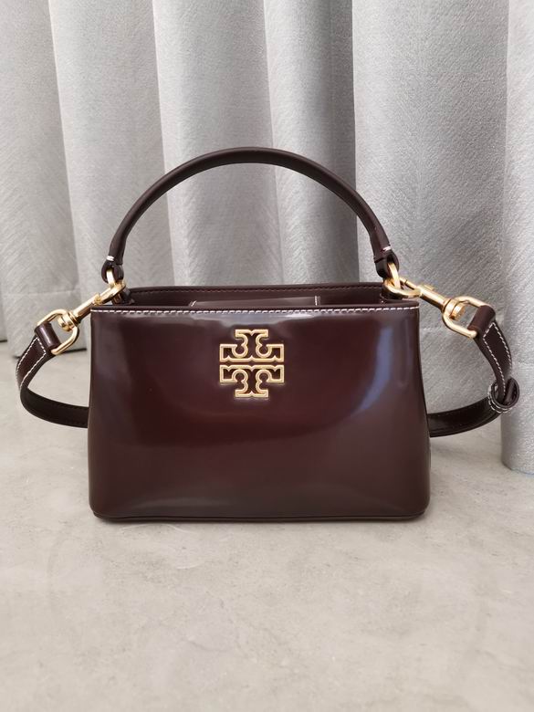 Tory Burch Britten Mini Top-Handle Bag in Burgundy Glossy Leather