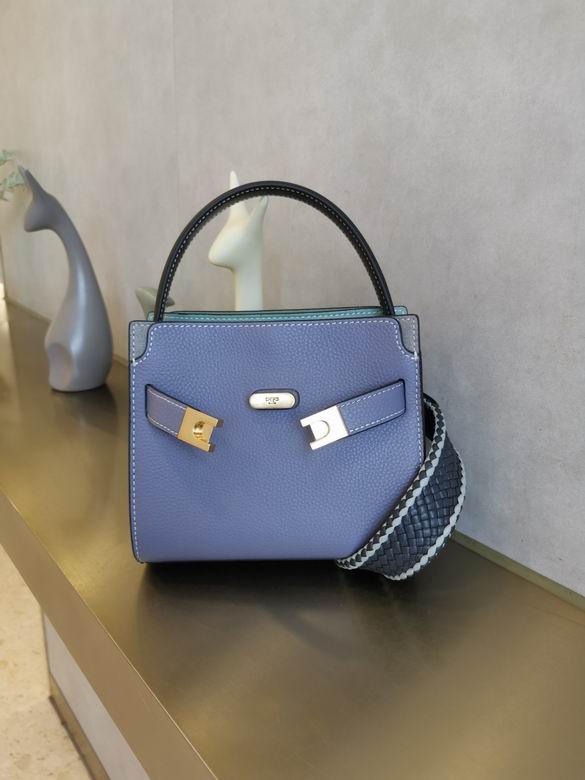Tory Burch Lee Radziwill Petite Double Bag in Periwinkle Blue Pebbled Leather