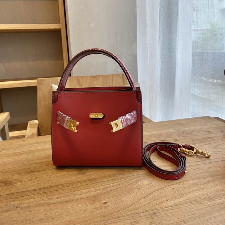 Tory Burch Lee Radziwill Petite Double Bag in Red Leather with Strap